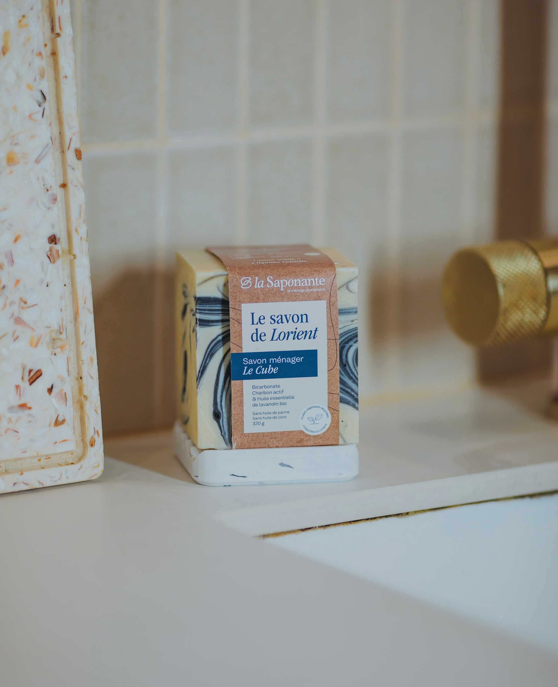 Savon ménager solide artisanal, huiles végétales recyclées, La Saponante Lorient