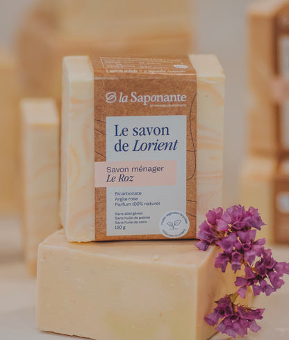 Savon ménager solide savon vaiselle artisanal, huiles végétales recyclées, La Saponante Lorient rose
